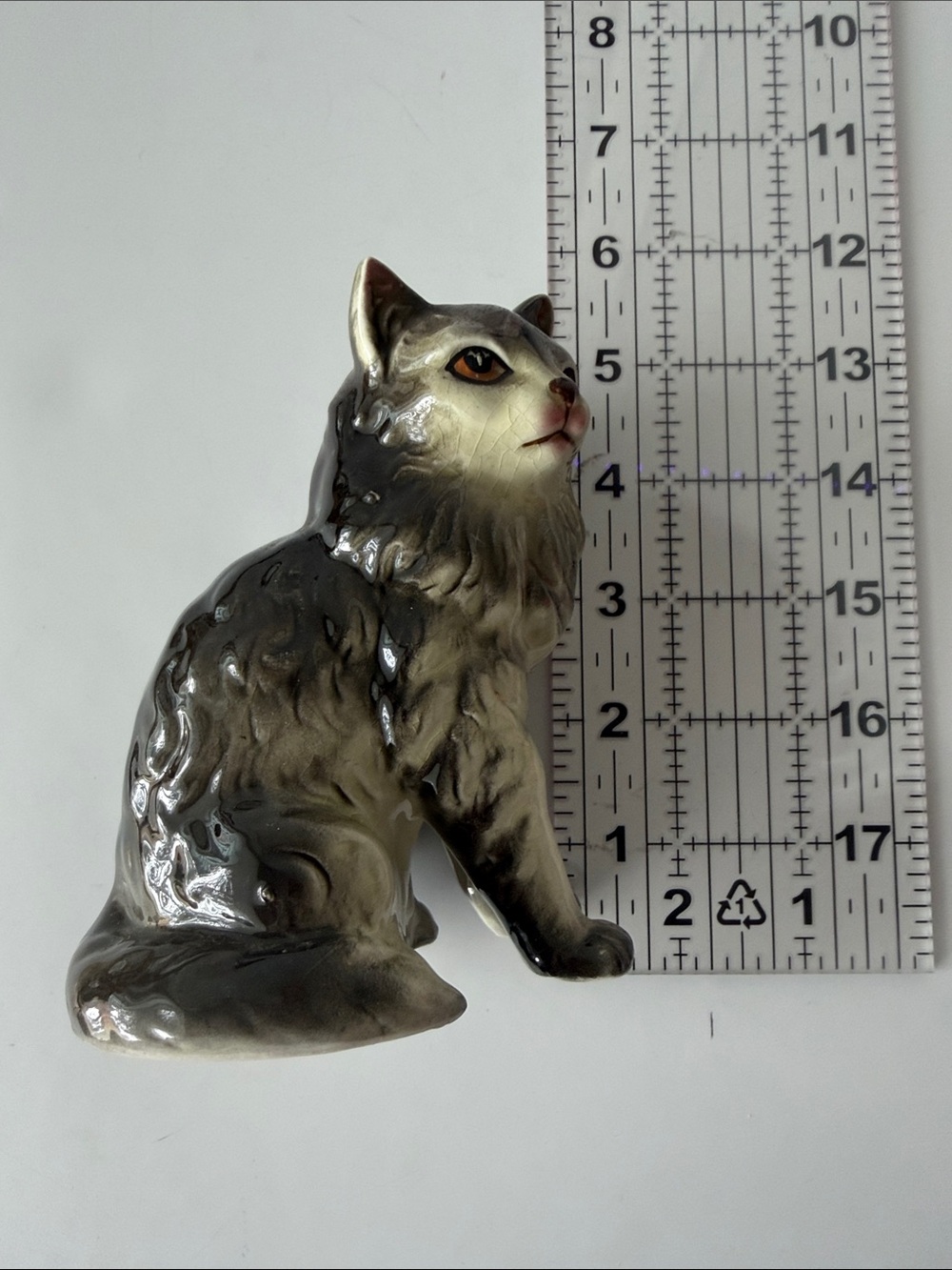 Vintage Japan CollectabCeramic Gray & White Cat Figurine - Decorative Pet Statue